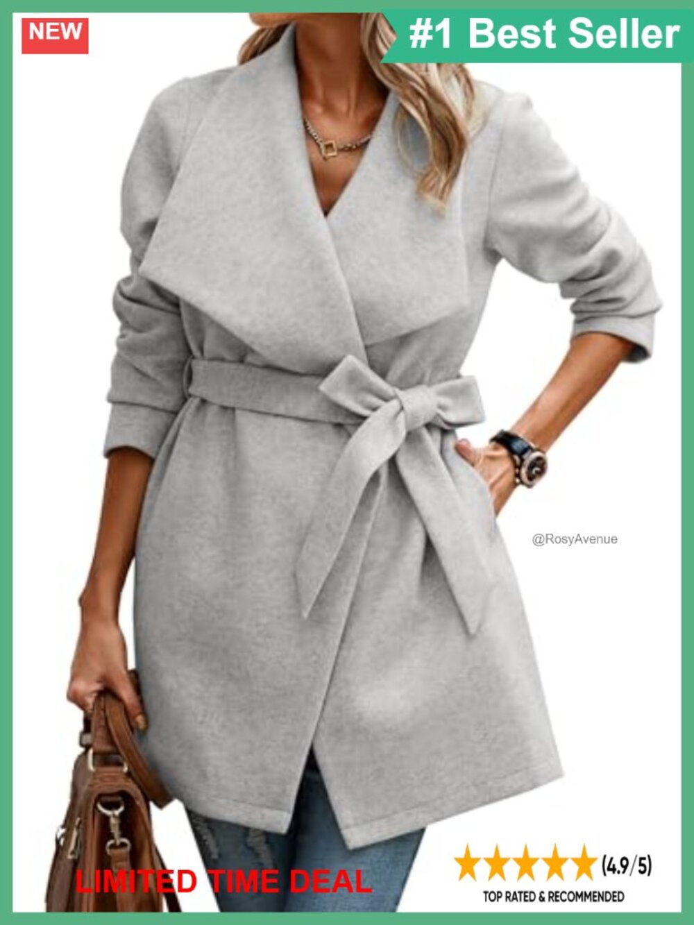 Wool Blend Pea Coat Lapel Collar Belted Mid-Length Fall Winter Overcoat